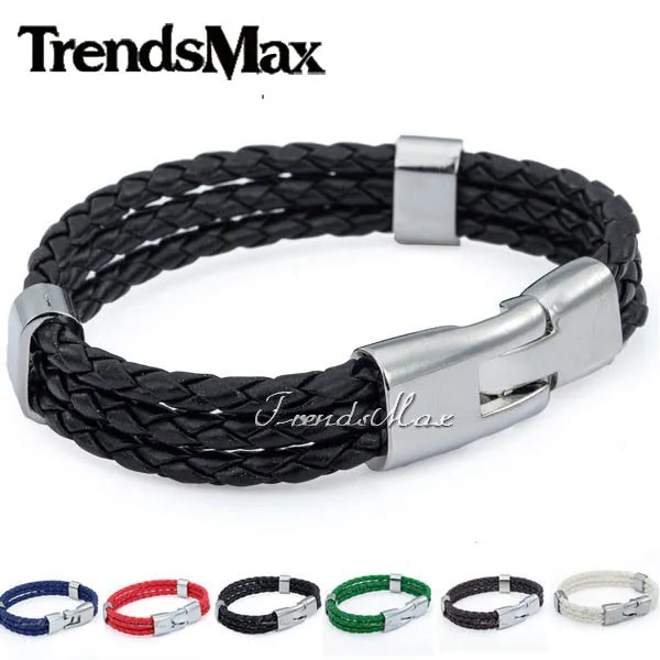 Trendsmax женский мужской кожаный браслет 2018 ювелирные изделия 3 нити веревочная