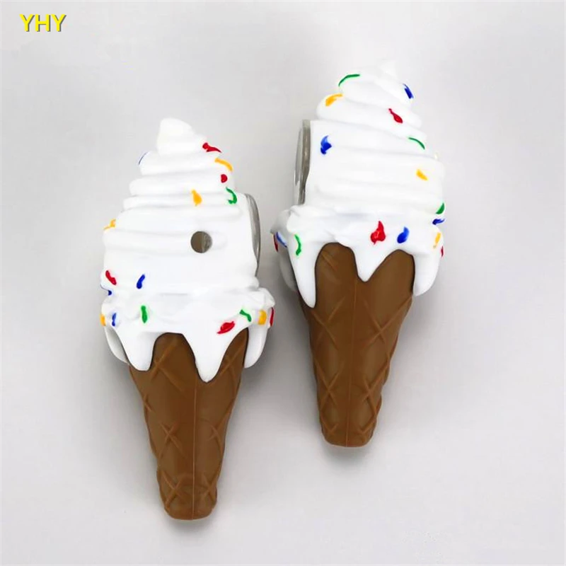 Girly soft ice-cream spoon shape tobacco smoking pipe silicone hand pipe unique glass bong pyrex glass oil burner pipes01