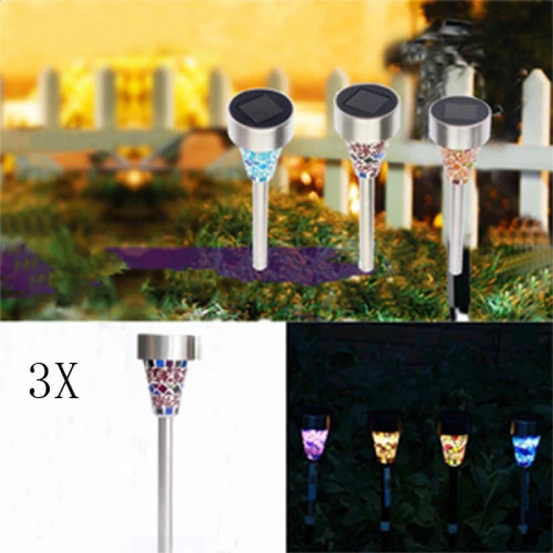 

3pcs LED Solar Power Light Mosaic Border Stainless Steel Garden Light
