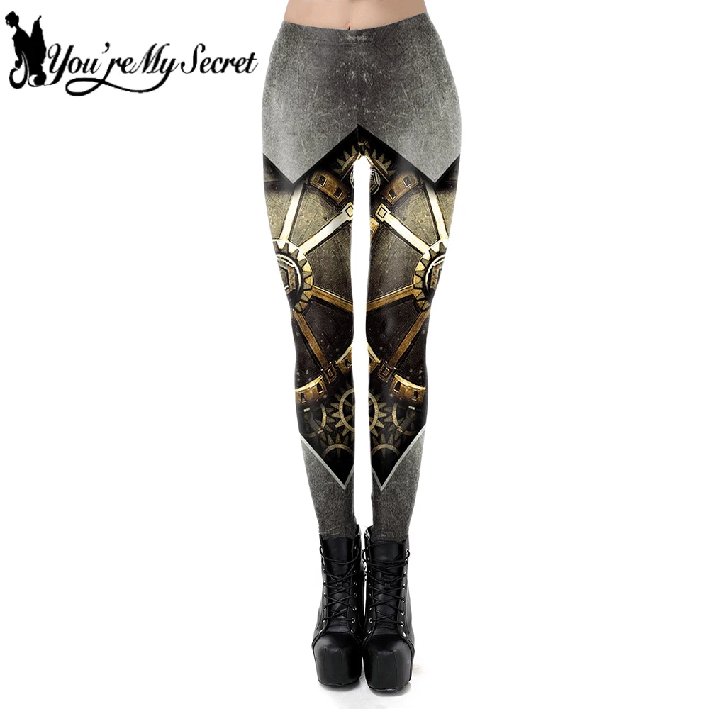 

[You're My Secret] New Fashion Retro Steampunk Series Design Bigger Mechanical Gear Digital Print Fitness Leggin Women Leggings