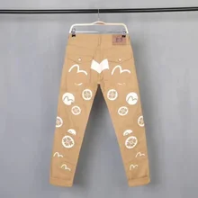 Evisu повседневные мужские дышащие высококачественные повседневные брюки цвета хаки, теплые мужские брендовые хлопковые прямые брюки с принтом, сохраняющие тепло мужские брюки