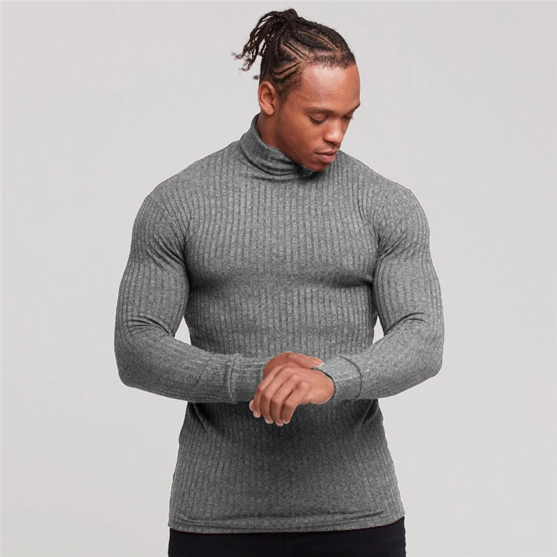 Модный свитер с высоким воротом, Мужская брендовая одежда, мужские свитера, повседневный осенний шерстяной пуловер для мужчин с круглым вырезом