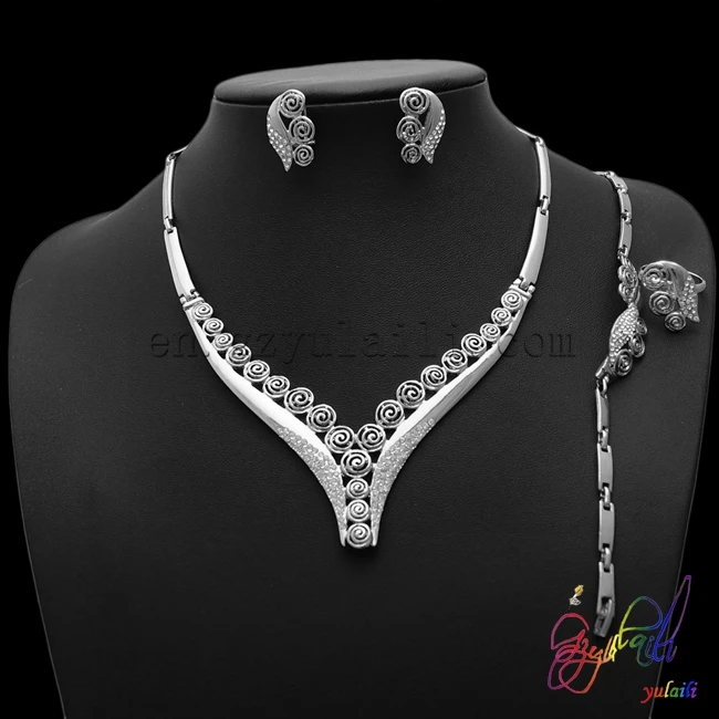 

Yulaili Free Shipping Hot Selling Silver-plating Zinc Alloy Ladies Costume Four Jewelry Sets
