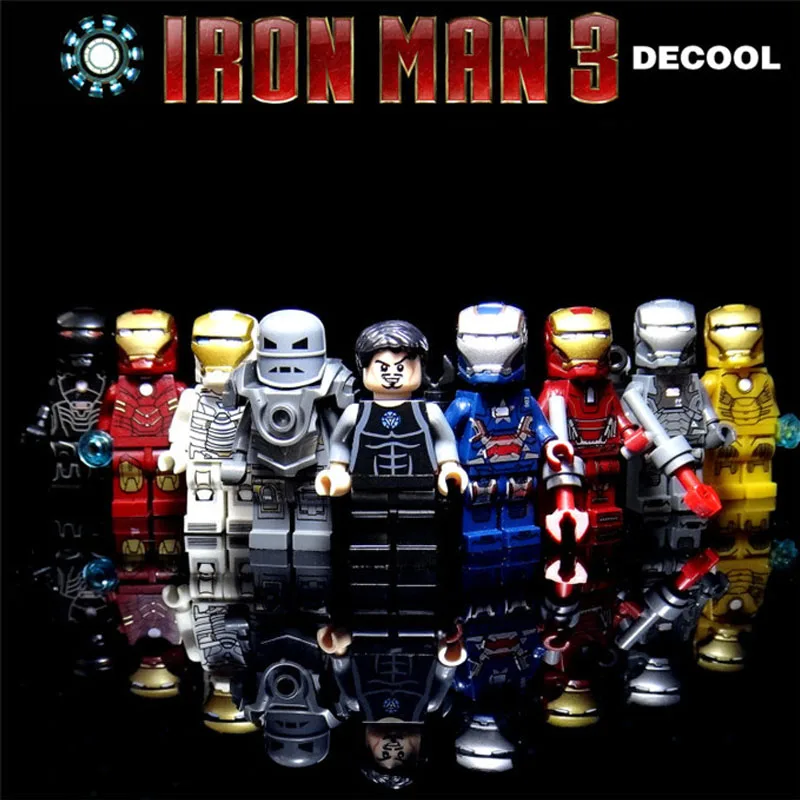 

9pcs Decool Iron Man 3 Building Blocks Tony Stark War Machine MARK39 Gemini Iron Patriot MK1 MK4 MK21 MK35 Education Toys