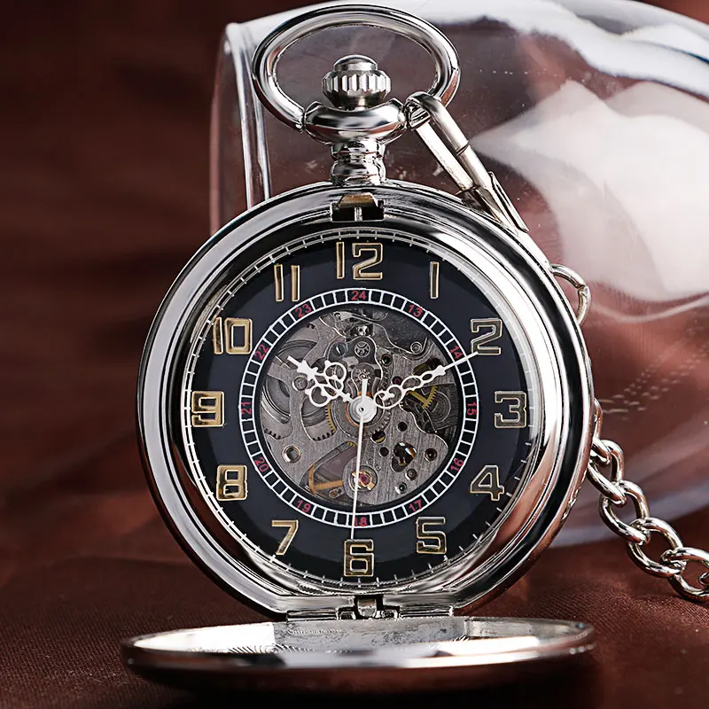 Ретро Серебряный щит с автоматическим заводом механические карманные часы антикварные часы щит кулон брелок цепь Подарки для мужчин и женщин