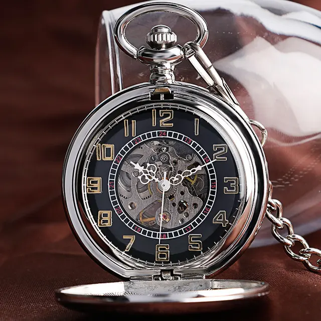 Luxury Silver Shield Design Self Winding Automatic Mechanical Pocket Watch Fob C Luxury Silver Shield Design Self Winding Automatic Mechanical Pocket Watch Fob C