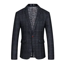 Мужская куртка мужская черная клетчатая тонкая блейзер мужская мода простая однокнопочная деловая формальная куртка мужская праздничная одежда