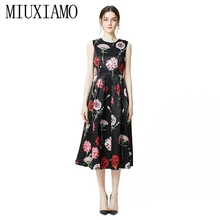 MIUXIMAO 2019 New Fashion Runway Summer Dress Women's Retro Sleeveless Flower Print Vintage Dress Women vestidos beautiful carnation flower vest dress runway vintage key dress vestidos infantis baby girl clothes 8002