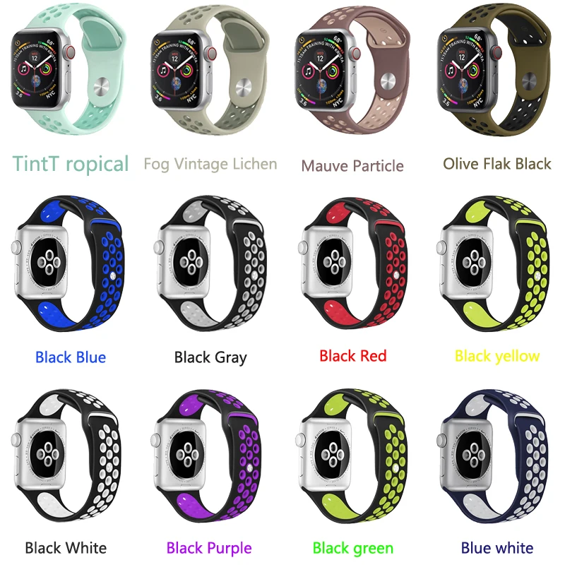 Силиконовый ремешок для apple watch band 42 мм 38 мм correa iwatch 4 3 2 44 мм 40 мм спортивный браслет pulseira apple watch аксессуары