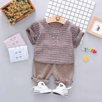 

Baby Boys Casual Short Sleeve Japanese Cotton Shirt Tops O-neck Blouse T-shirt+Shorts Set Summer Outfits Sets 2019