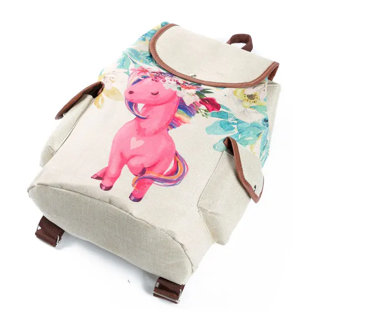 Miyahouse розовый рюкзак с принтом единорога льняная школьная сумка с кулиской для подростков девочек Повседневный Цветочный рюкзак с принтом для дам