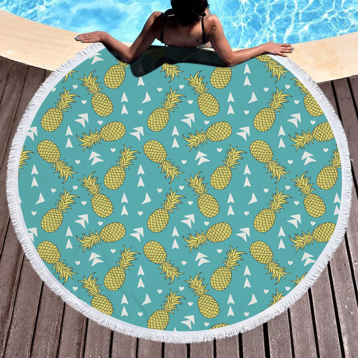 Летнее пляжное полотенце с принтом ананаса из большой микрофибры, круглое полотенце с кисточками, плотная махровая салфетка - Цвет: 14