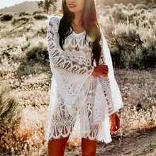 Beach Swimsuit for Women Sleeve Coverups Lace Bikini Cover up White Beach Swimsuit for Women Sleeve Coverups Lace Bikini Cover up White