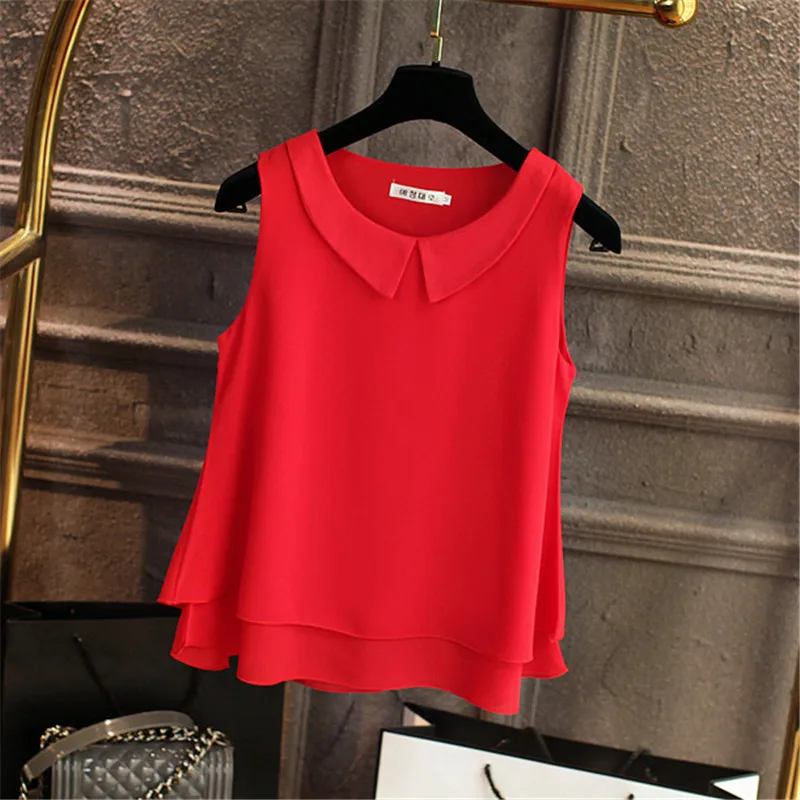Women Blouses Chiffon Blouse Women Summer Woman Sleeveless Top Plus Size Korean Office Lady Shirt Halter Top Ruffle Blouse Shirt
