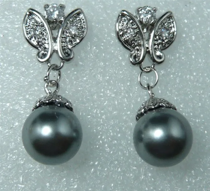 

2 styles wholesale 18kgp/silver plated 12mm gray shell pearl butterfly earring #305 -Top quality free shipping