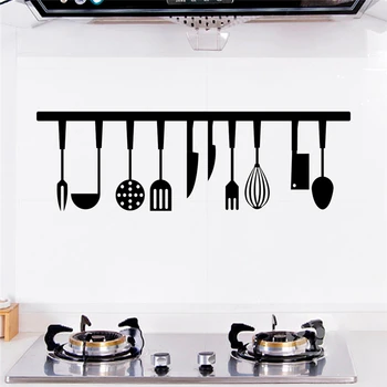 creative spoon fork knife tools black wall stickers kitchen home decor accessories vinyl wall decals diy mural art poster