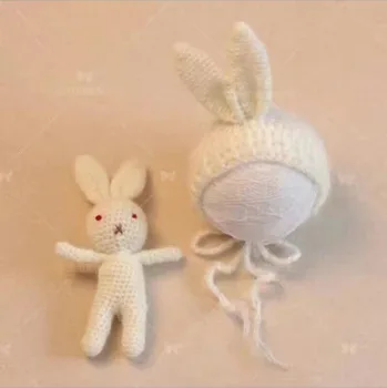 

Baby Hat with Dolls NNewborn Baby Girl Boy Photography Prop Photo Crochet Knit Costume Bunny Rabbit +Hat 2pcs baby Set