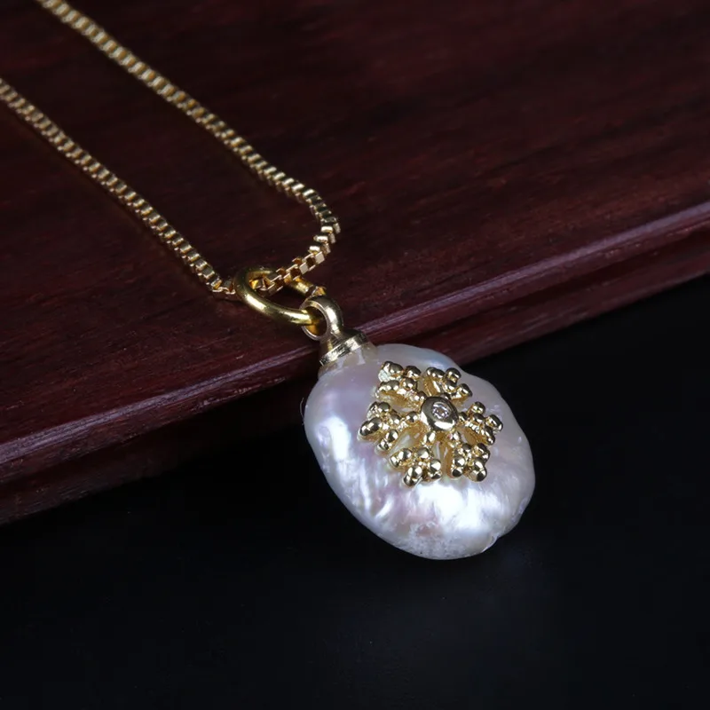 

tiny gold snow snowflake charm natural coin freshwater pearl bead chic thin link chain pendant choker necklace for women jewels