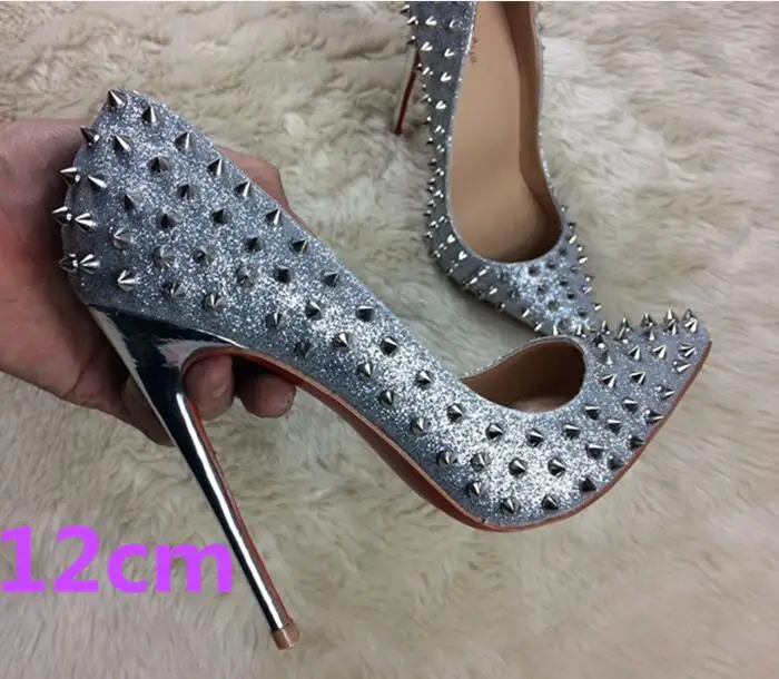 Luxury Shoes Fashion Red Bottom High Heel Rivets Leather Women Shallow Mouth Pumps Size 34-40 Shoes and Bags To Match