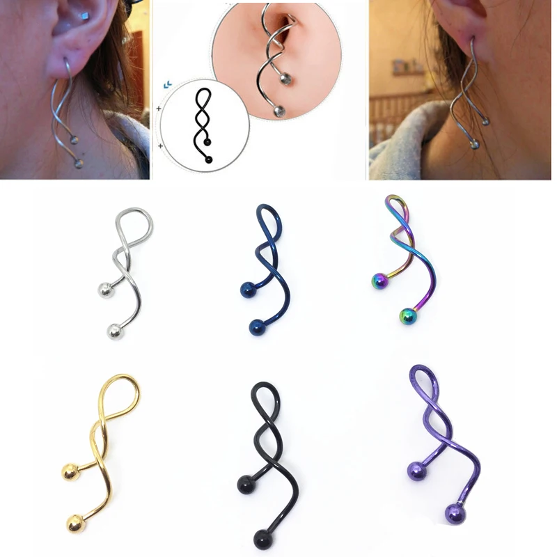 

2Pcs Twist Spiral Ear Industrial Piercing Barbell 1.6*38mm Belly Button Ring Navel Piercing Nombril Ombligo Earring Ear Piercing