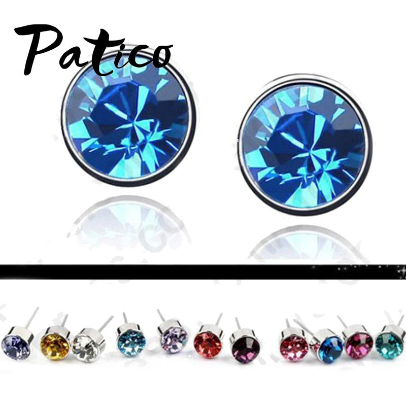 

PATICO Lots 20PCS(10Pairs) S90 Silver AAA Colorful Crystal Stone Woman Stud Earrings +Back Stoppers Women Jewelry