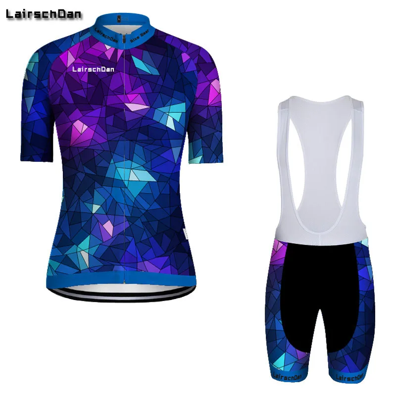 LairschDan 2021 Women's Cycling Suit Summer Bike Jersey Bicycle Bib Shorts Ropa Ciclismo Short Sleeve Clothing Set Blue | Спорт и