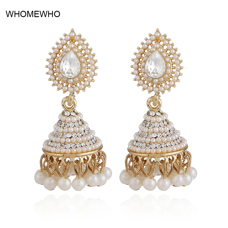 Женские серьги подвески с искусственным жемчугом Jhumka Jhumki свадебные вечерние