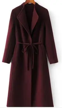 dark claret Специальное предложение, двустороннее шерстяное женское Новое модное длинное пальто без подкладки, регулируемый пояс, карамель, 6 цветов, S-XL - Цвет: dark claret