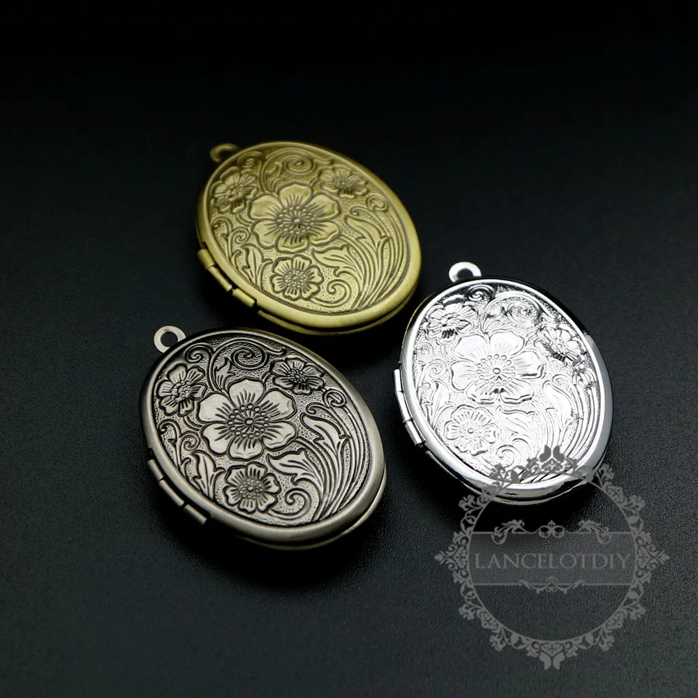 

23x29mm brass antiqued silver,bronze flower engraved vintage oval photo locket pendant charm supplies 1121052