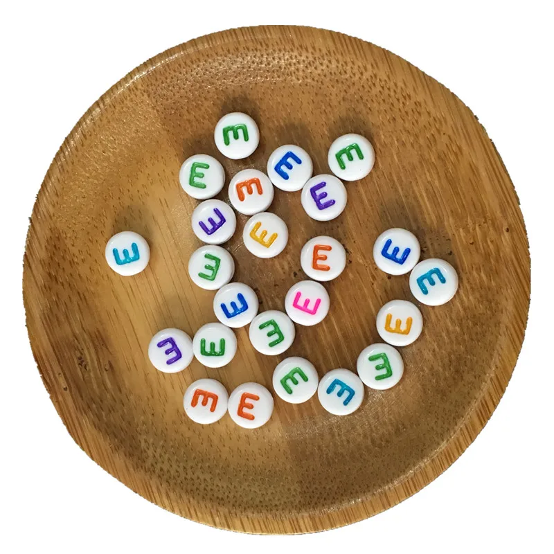 

High Quality 3600PCS Single Initial E Printing Colorful Acrylic Letter Alphabet Beads Fit for Knit Name Bracelet Making 4*7MM
