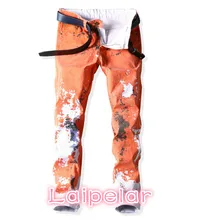 Laipelar Printed Jeans Men Fashion Orange Casual Slim Straight Painted Jeans Pants Mens Brand Ink Printing Trousers Jeans Hombre Laipelar Printed Jeans Men Fashion Orange Casual Slim Straight Painted Jeans Pants Mens Brand Ink Printing Trousers Jeans Hombre