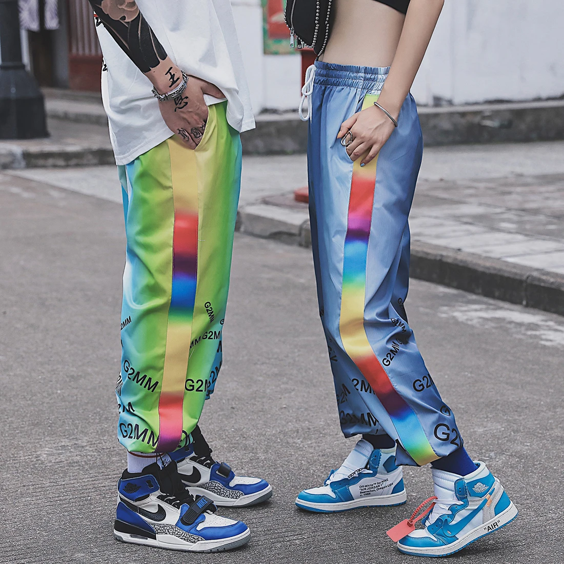 EFUNGAL модные Джоггеры для мужчин и женщин Harajuku уличная Мужская Градиент спортивные штаны летняя полоса радуга полиэстер хип хоп брюки