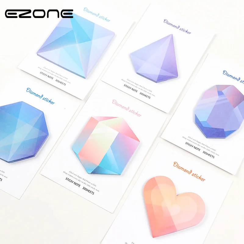 

EZONE Diamond Gradient Colors Sticky Note Design Of Love/Heart/Square Shape Memo Pad Sticky Notes Bookmark School Office Supply