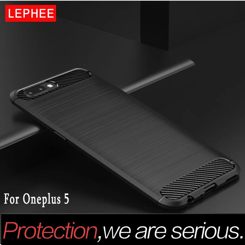 LEPHEE Oneplus 5 5t Case TPU Cover One plus 5 Cases Silicone Soft Carbon Fiber Full Cover