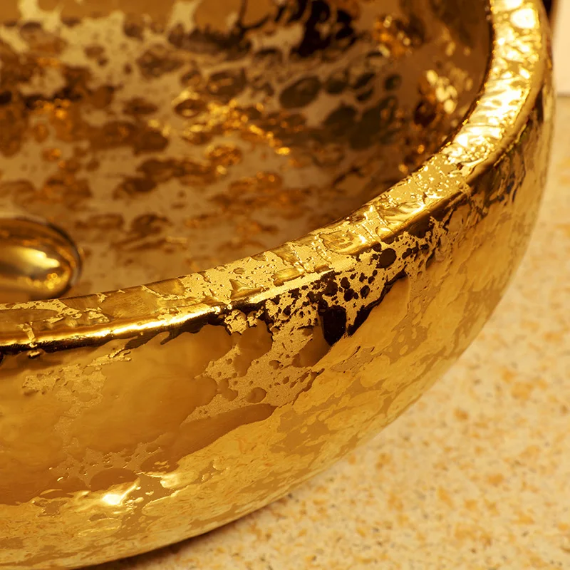 Jingdezhen Ceramic Sanitary Toilet Table Wash Basin Beautiful Decoration Art Basin golden glazed Bathroom Wash Basin ceramic (1)