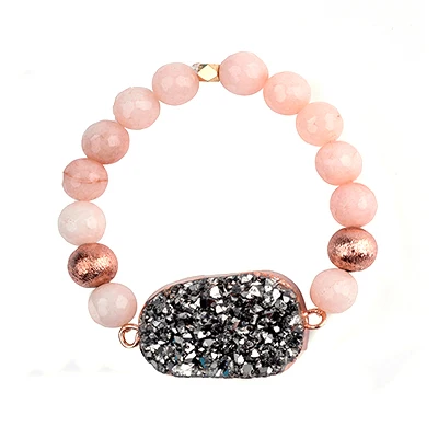 BOJIU женский браслет чакра браслет для женщин Друза природного камня эластичный бисером модный женский браслет ювелирные изделия BC64 - Окраска металла: pink6