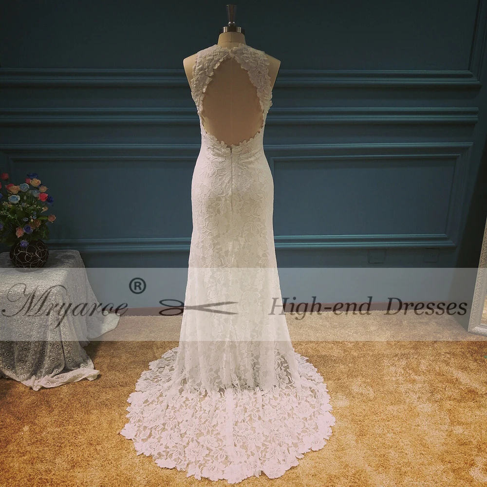 Mryarce Elegant Boho Wedding Dress Open back Soft Stretch Lace Flattering Front Slit  Bohemian Bridal Gowns (6)