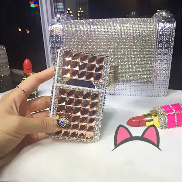 Champagne Зарядка через usb Зажигалка с кристаллами и бриллиантами Магнитный портсигар MS 20 упаковок сигарет ветрозащитный металлический многофункциональный набор подарок для влюбленных - Цвет: Champagne