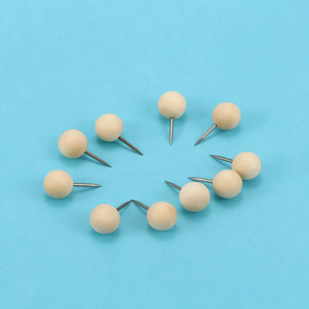 10 Pcs Round Natural Wooden Color Thumb Tack Hanging Hook Creative