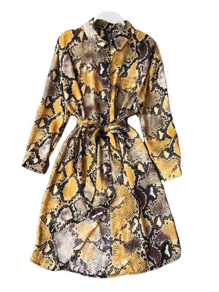 NiceMix леопардовое платье-рубашка с длинным рукавом кардиган Boho Сексуальный миди Корейский желтый плюс размер змеиный принт пляжное летнее платье для женщин