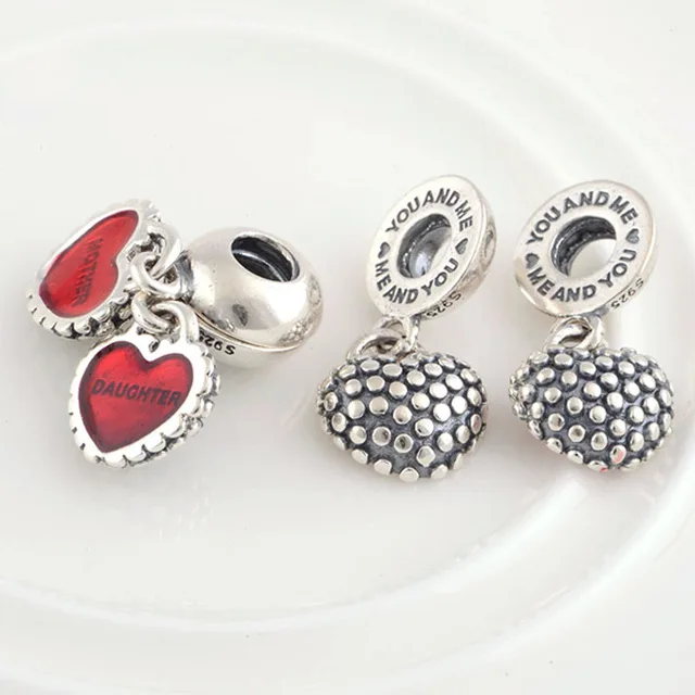 Hot Fits Pandora Charms Bracelet Necklace 925 Sterling Silver Hot Fits Pandora Charms Bracelet Necklace 925 Sterling Silver Mother Daughter Charm Pendant Enamel Heart