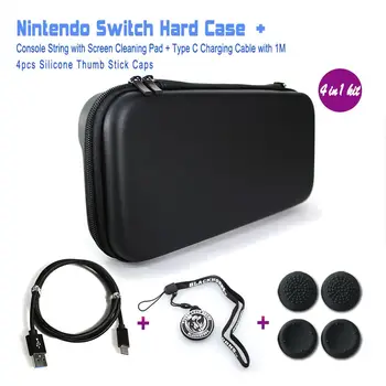 

NS NX Accessories, Hard Bag + USB Type C Charging Cable + Hand String with Cleaning Pad+ Stick Caps For Nintendo Switch