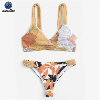 

flower print swimsuit 2019 women swim suit bikini sexy mid waist ladies maillot tanga thong swiming suit two piece set female