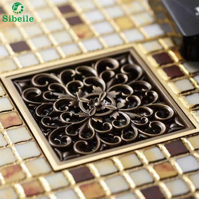 

Квадратный античный латунный напольный слив SBLE 4 дюйма для ванной и душа, вставка для раковины, стопор, решетки, Слив отходов для кухни