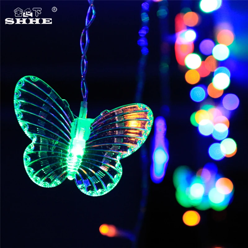 Гирлянда в форме бабочки проблесковый свет для окна занавес, волшебные огни для Свадебная вечеринка Спальня Крытый настенные украшения