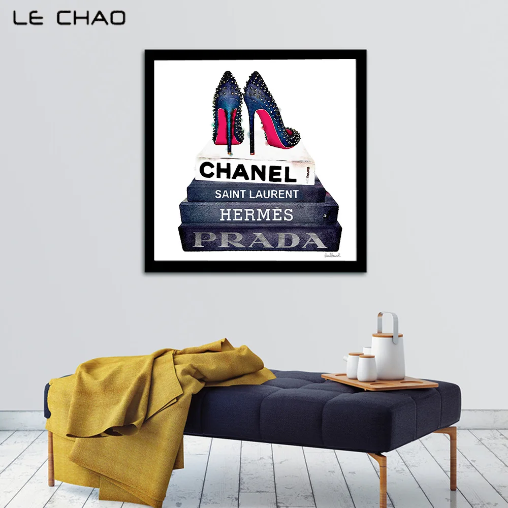 

LECHAO Modern Fashion Shoes Art Canvas Painting High Heels Poster Print Watercolor Picture Home Decor