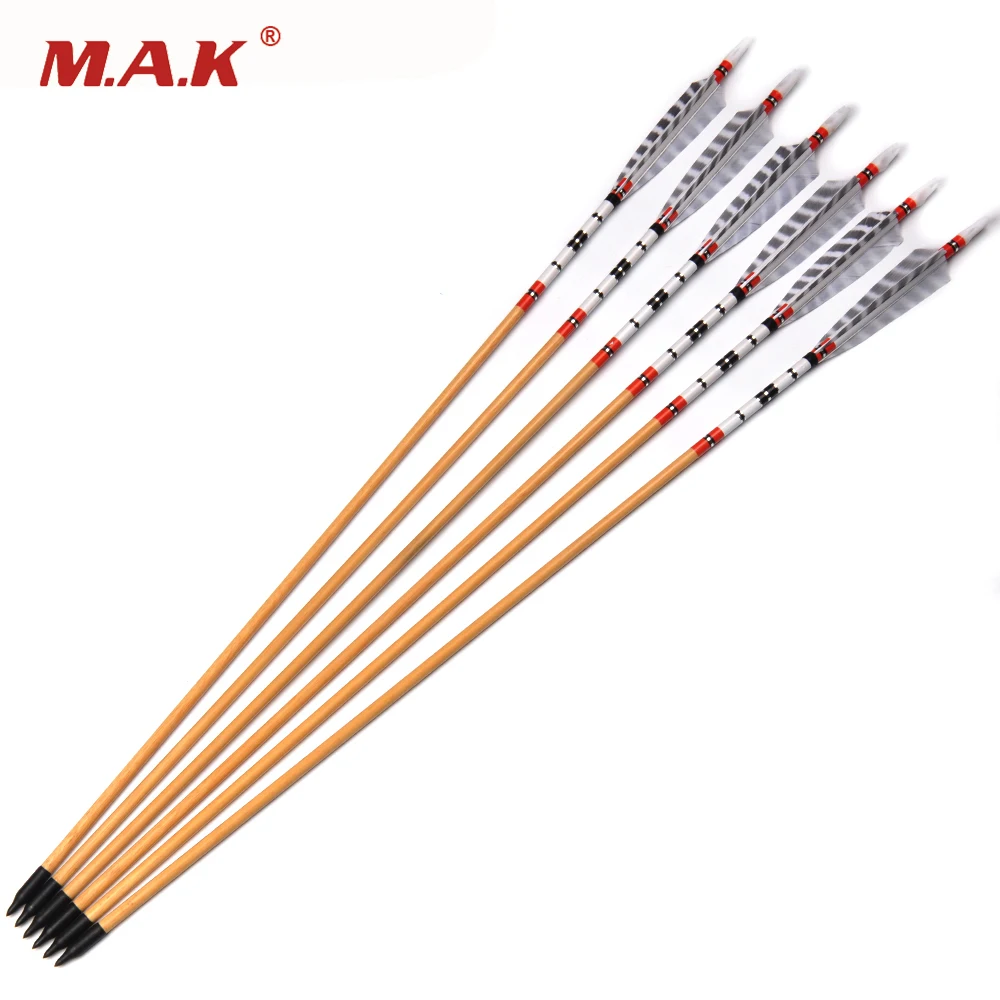 

12pcs Handmade Wooden Hunting Arrow 31 inches with Iron Arrowhead and White Turkey Feathers for Archery Shooting Hunting