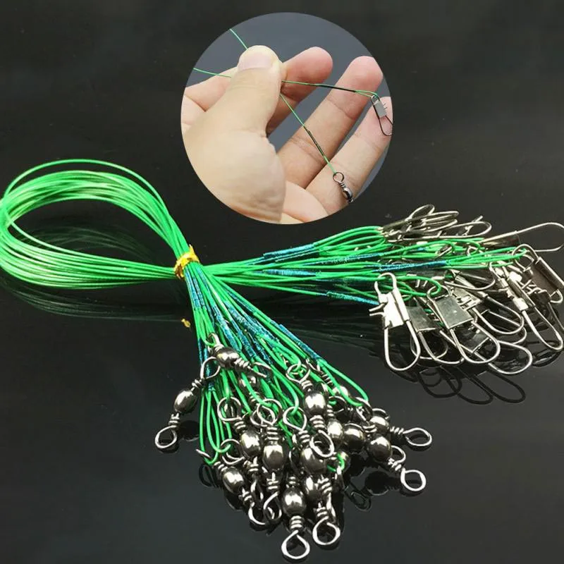 10pcs Stainless Steel Trace Wire Leader Fishing Line Leaders With Snap & Swivel. 