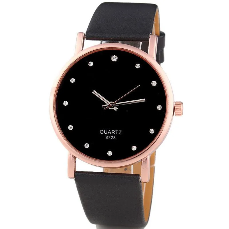 

Fashion Women's Diamond Leatheroid Band Round Dial Quartz Wrist Watch