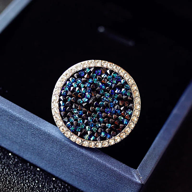 

Good Quality Amazing Round Super Big Disc With Full Setting Irregular Dark Blue Crystal Ring Cocktail Party Women Jewelry